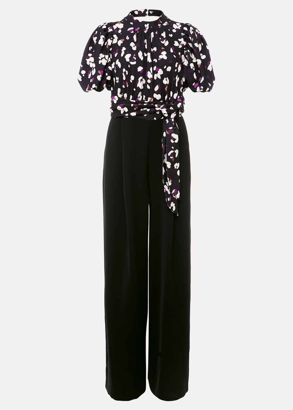 Paulina Puff Sleeve Animal Jumpsuit - Black/Multi