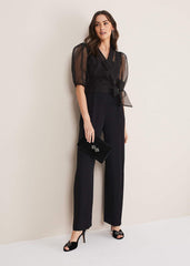 Brontie Puff Sleeve Wide Leg Jumpsuit - Black