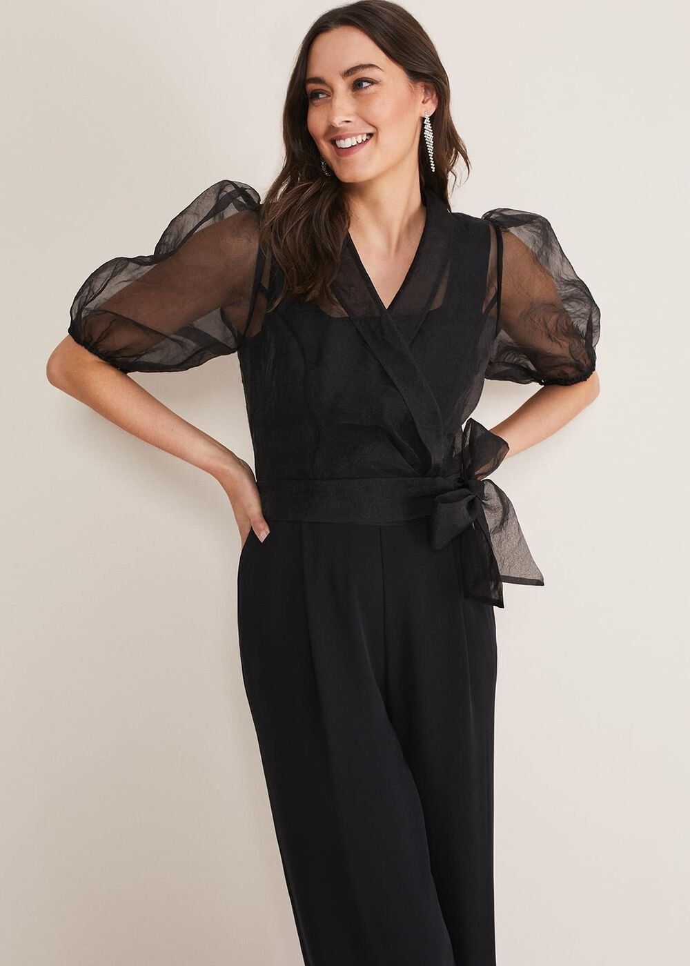 Brontie Puff Sleeve Wide Leg Jumpsuit - Black