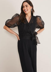 Brontie Puff Sleeve Wide Leg Jumpsuit - Black