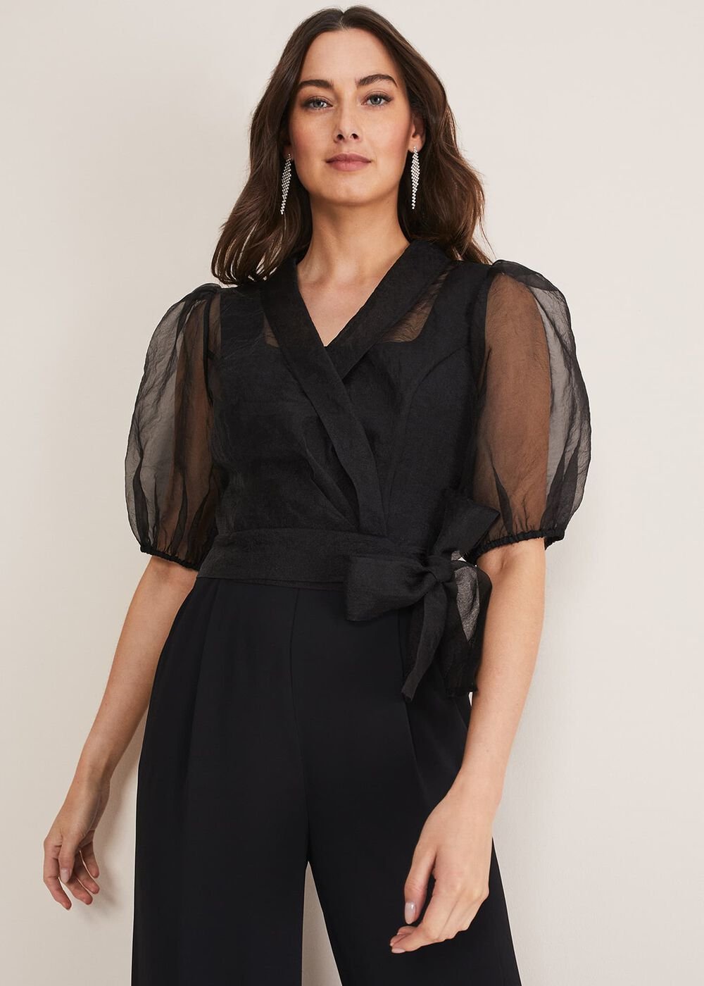Brontie Puff Sleeve Wide Leg Jumpsuit - Black