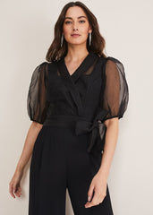 Brontie Puff Sleeve Wide Leg Jumpsuit - Black