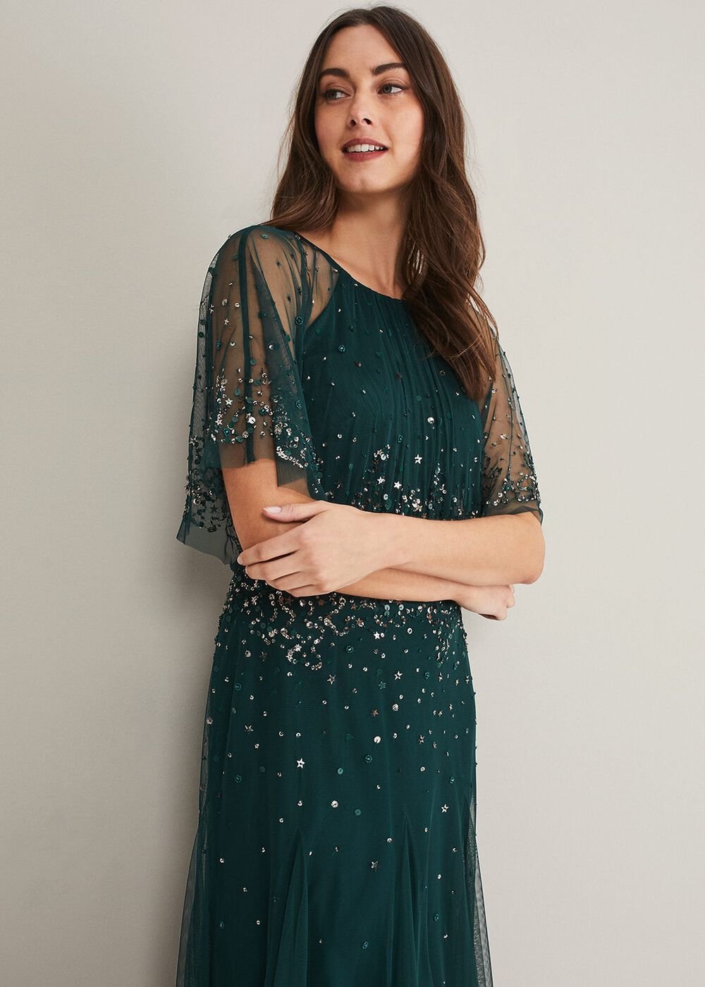Lumi Short Tulle Beaded Dress - Grey/Yellow