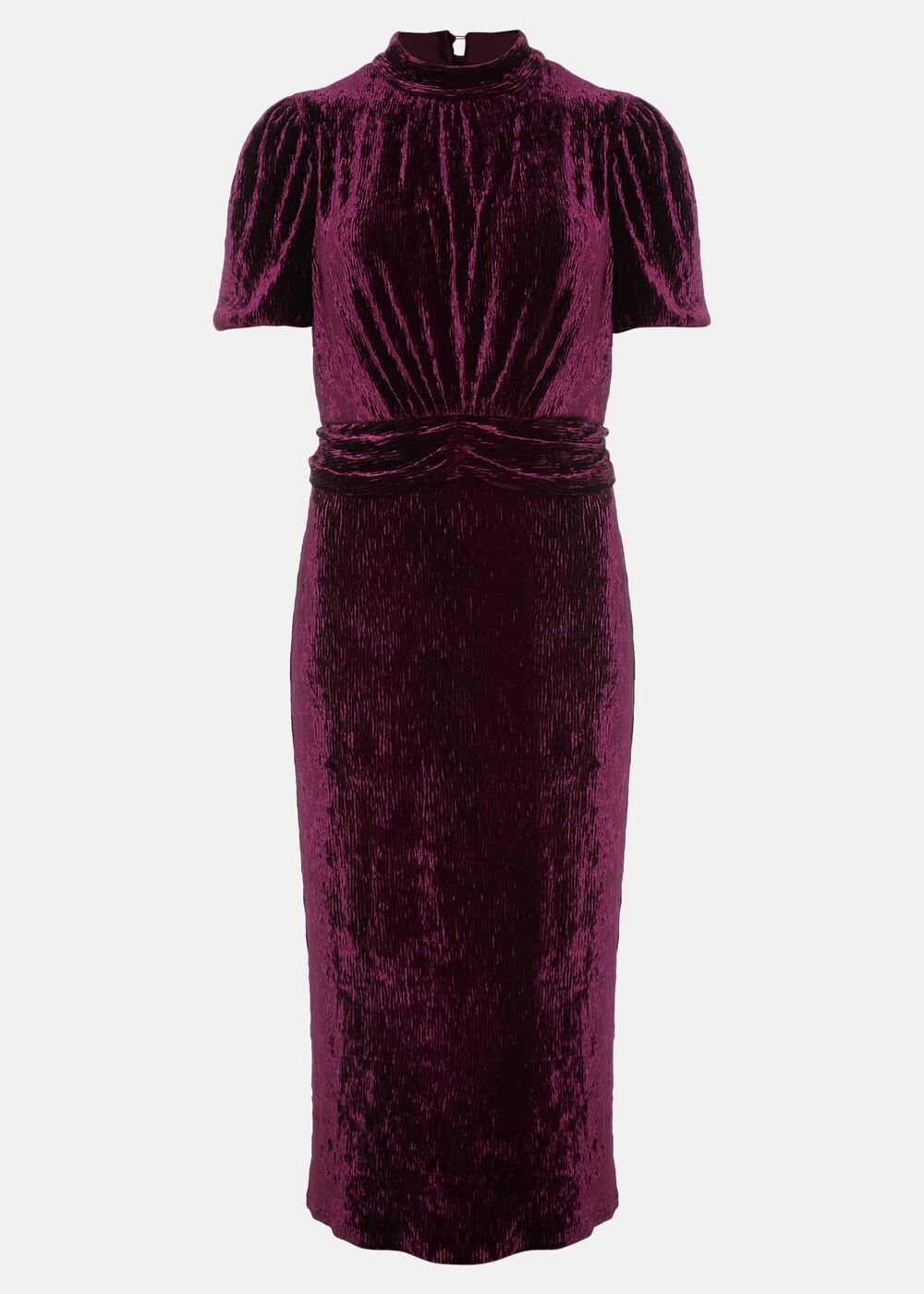 Kaylee Velvet Pleat Dress - BLUE/CAMEL/PINK