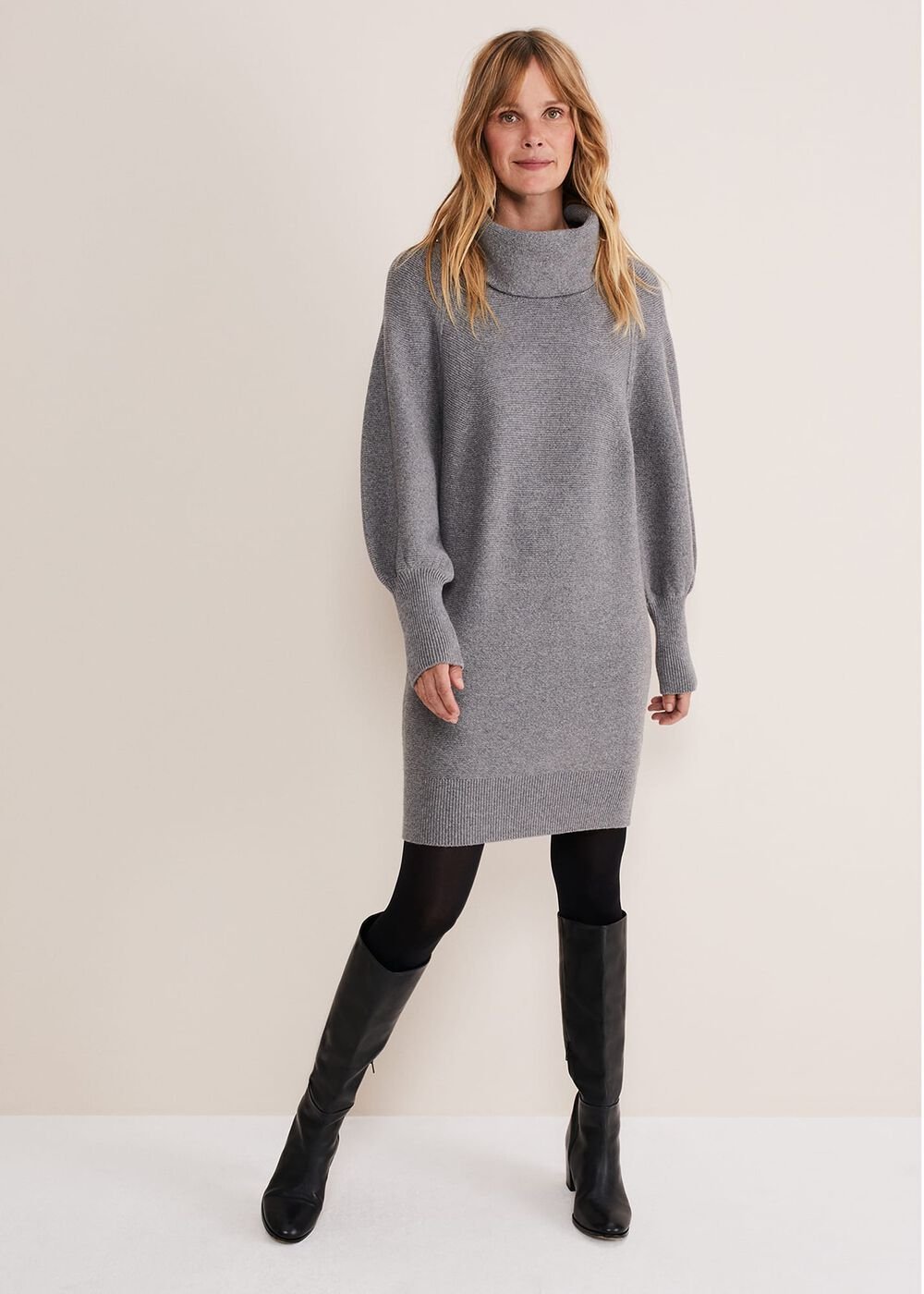 Dahlie Chunky Knit Tunic Mini Dress - Mid Grey