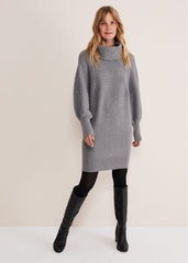 Dahlie Chunky Knit Tunic Mini Dress - Mid Grey
