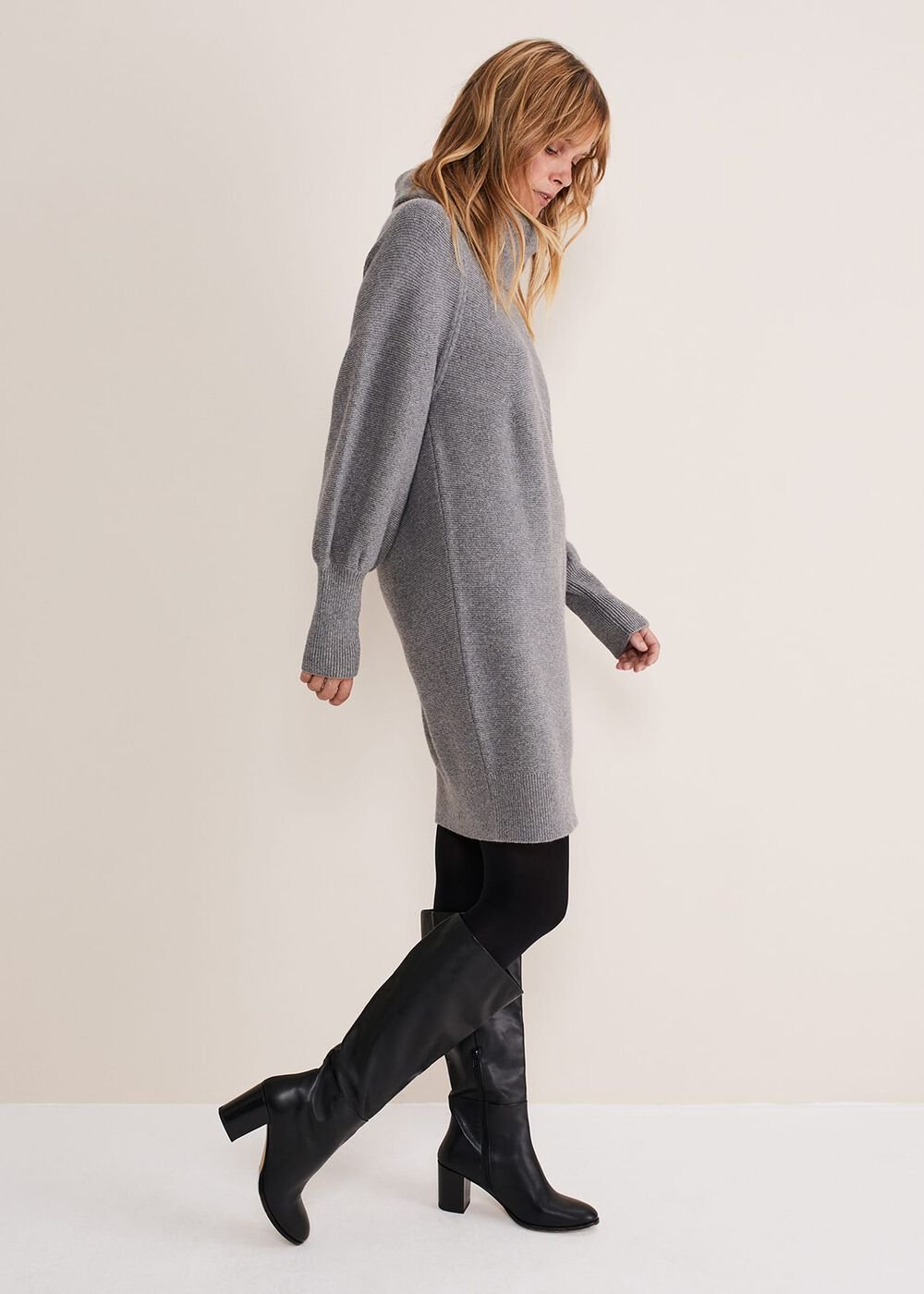 Dahlie Chunky Knit Tunic Mini Dress - Mid Grey