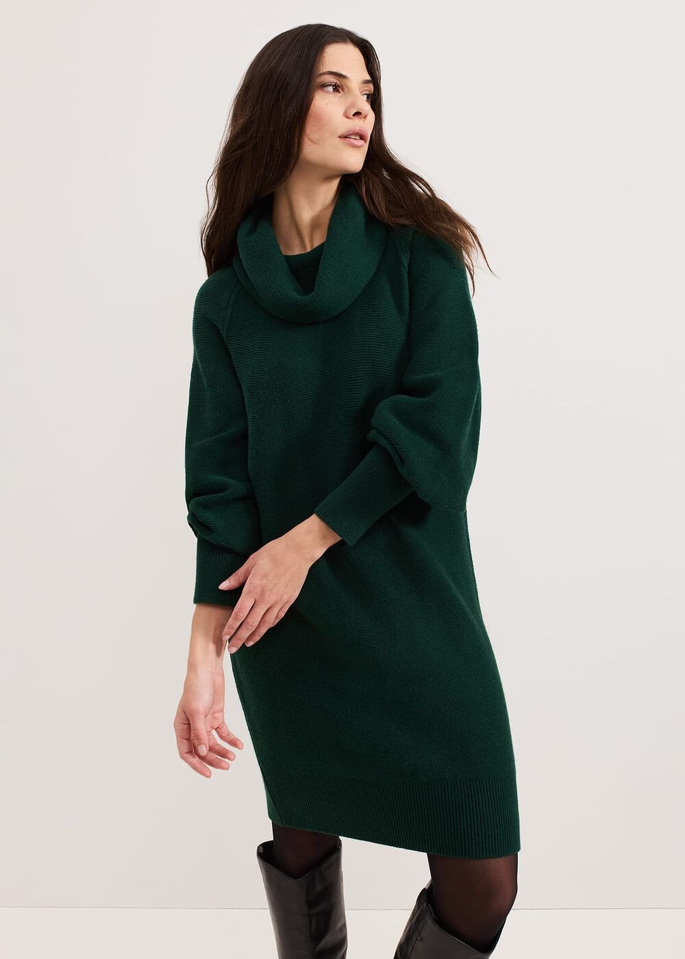 Dahlie Chunky Knit Tunic Mini Dress - Green