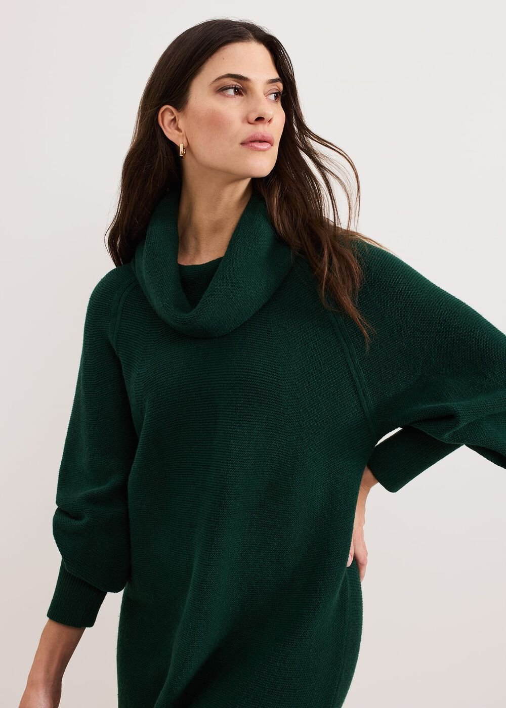Dahlie Chunky Knit Tunic Mini Dress - Green