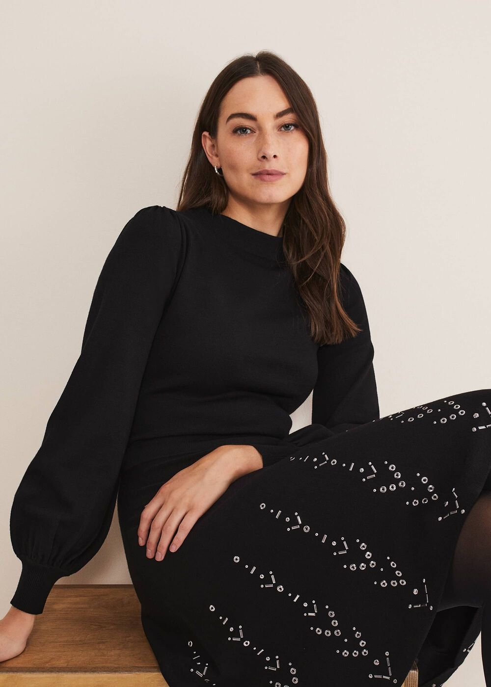 Marley Metal Work Detail Knit Dress - Black