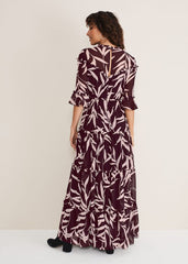 Amber Leaf Print Tiered Dress - Black/Blush