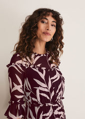 Amber Leaf Print Tiered Dress - Black/Blush