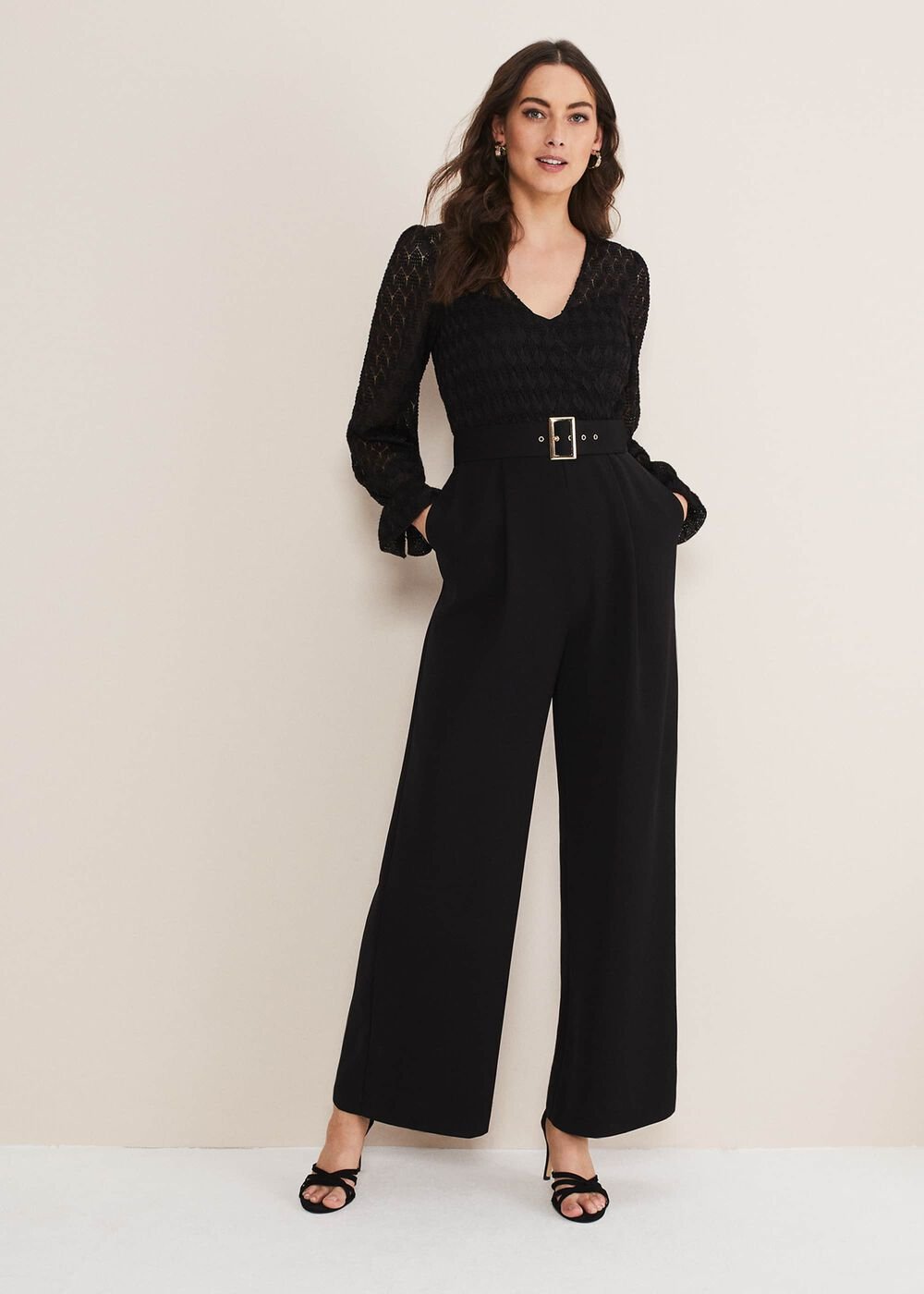 Carly Lace Long Sleeve Jumpsuit - Black
