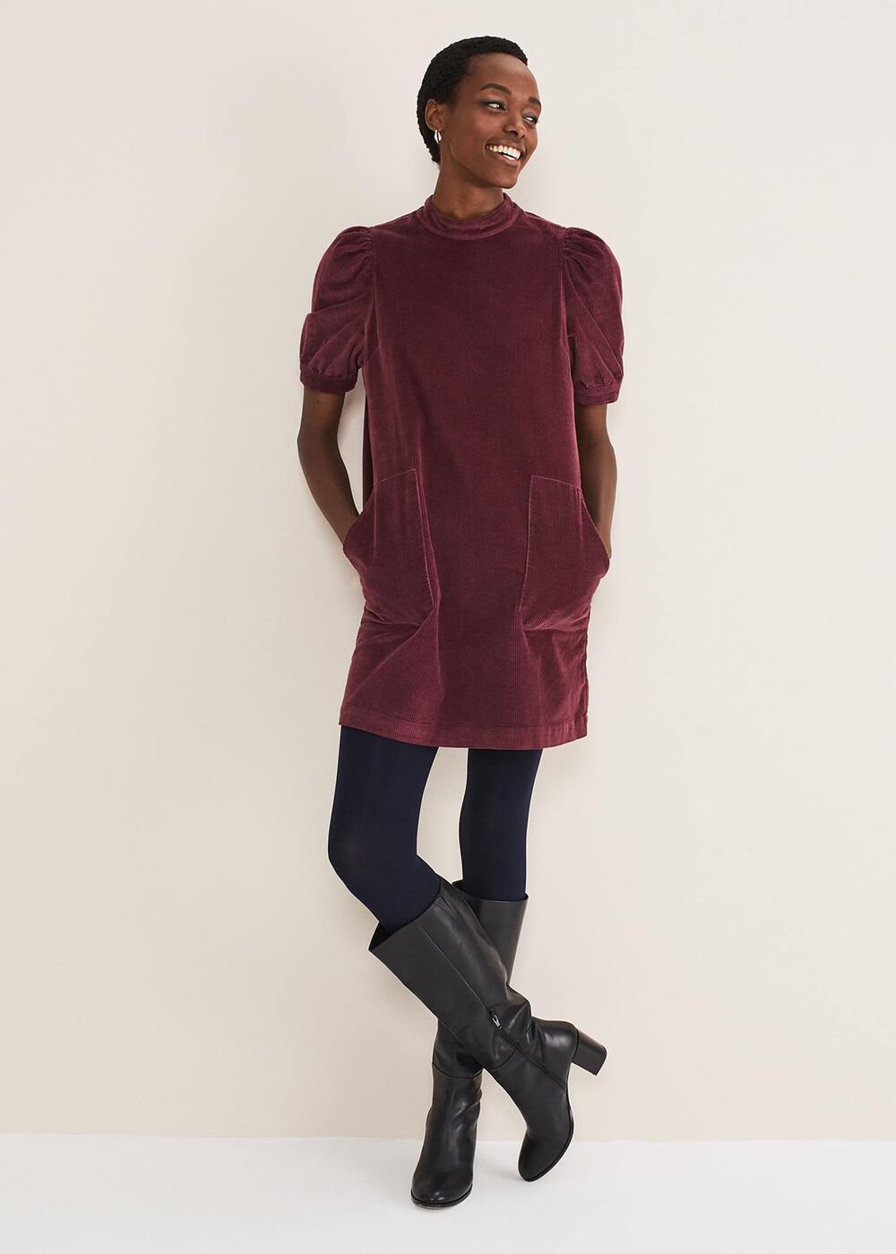 Elektra Corduroy Dress - Burgundy