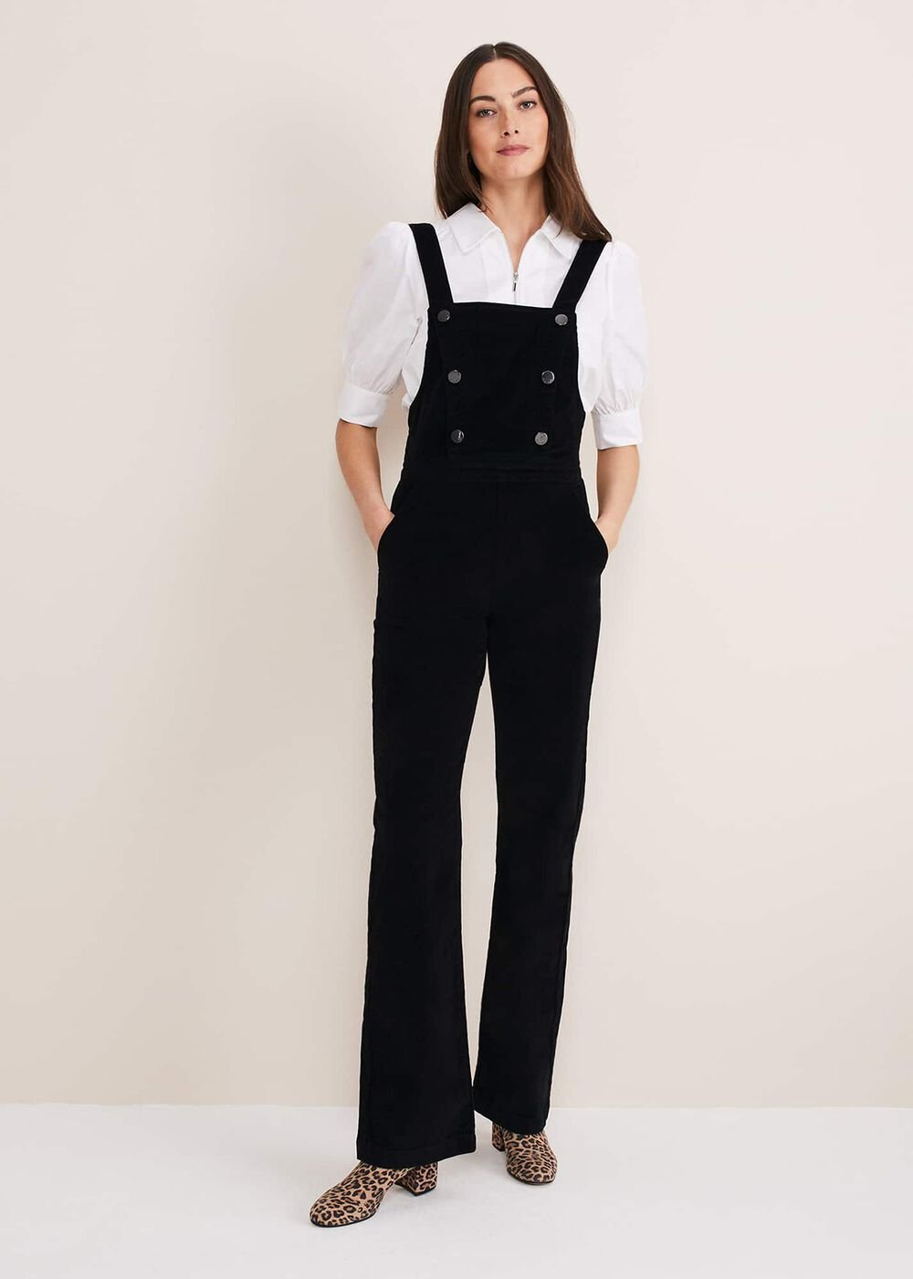 Jasira Corduroy Dungarees - Black