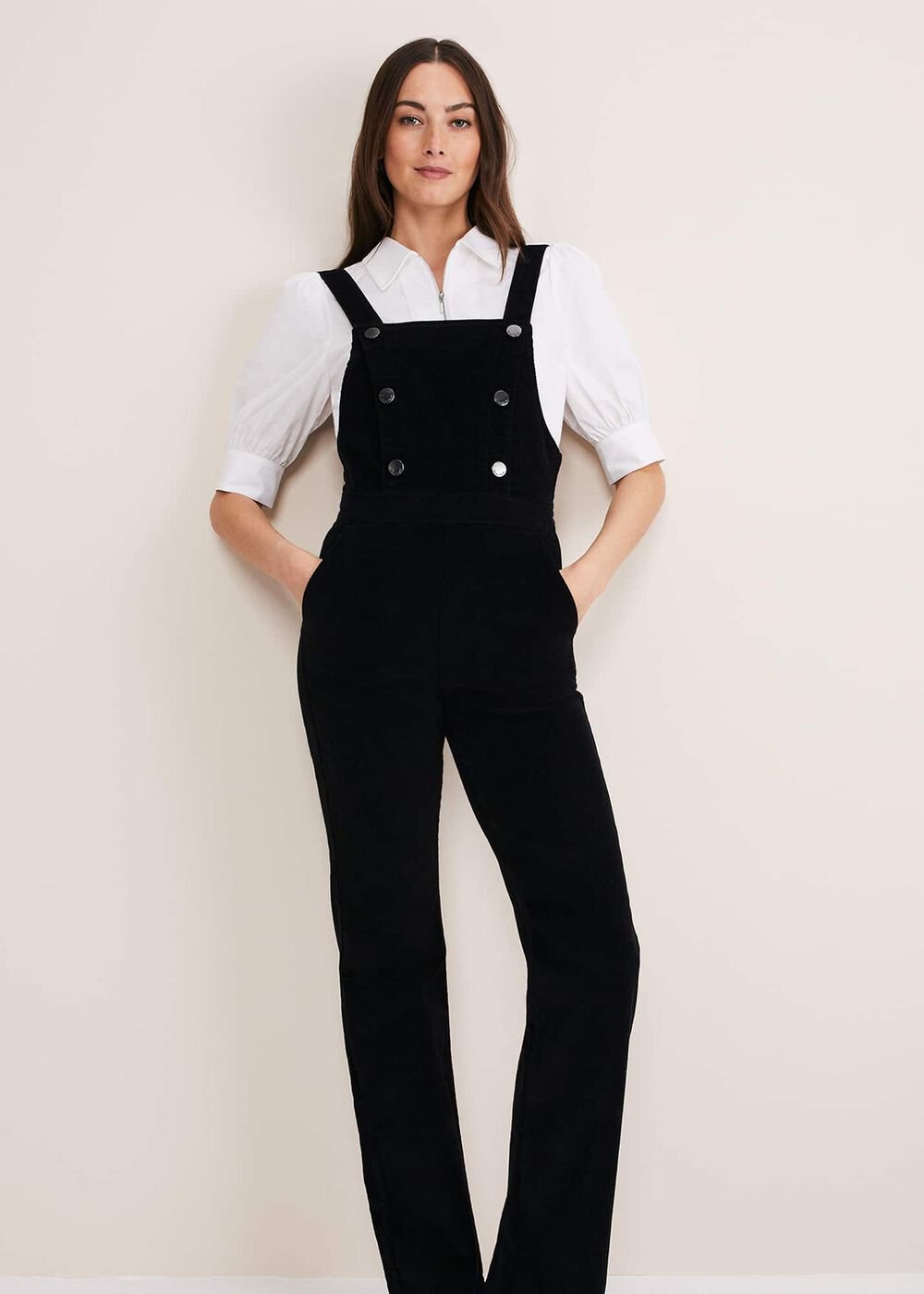 Jasira Corduroy Dungarees - Black