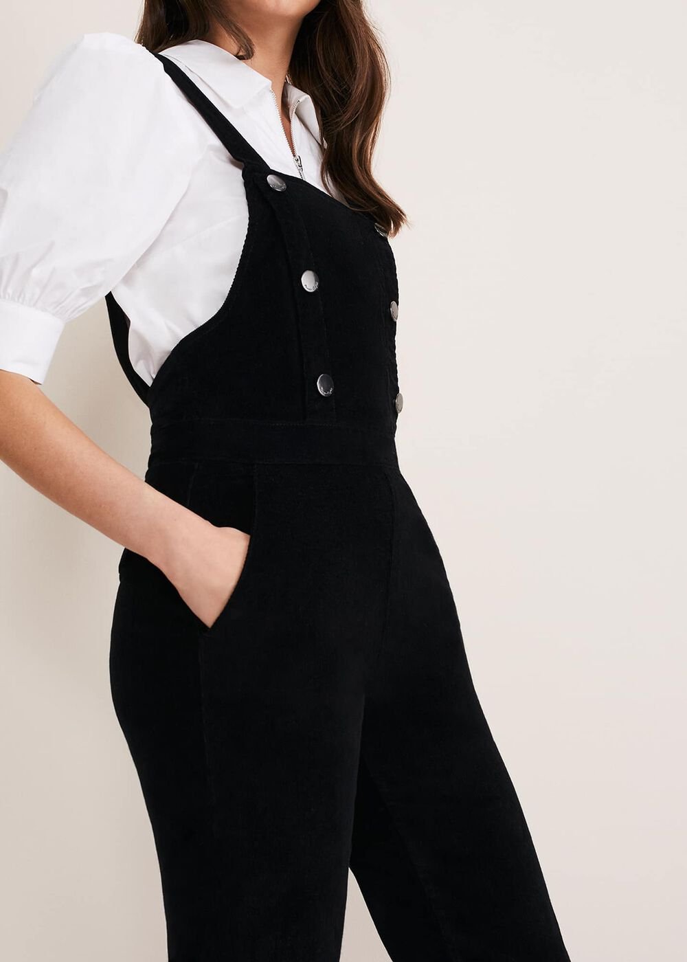 Jasira Corduroy Dungarees - Black