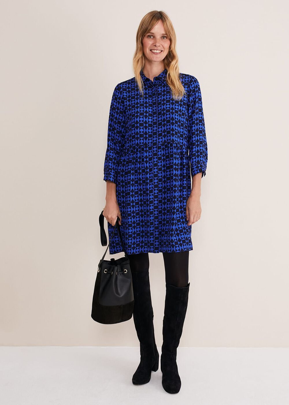 Bregitta Geo Swingdress - Black/Blue