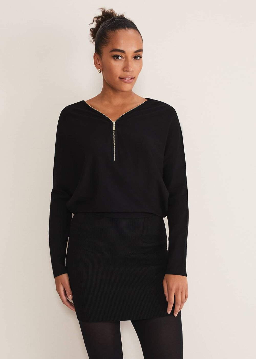 Becca Zip Neck Detail Dress - Black