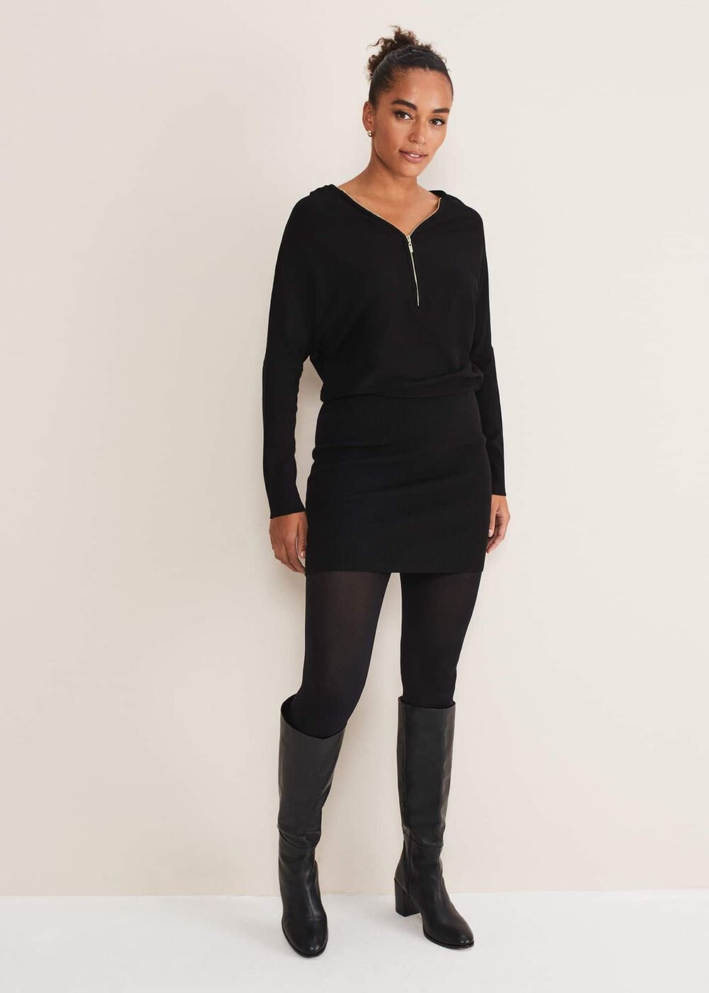 Becca Zip Neck Detail Dress - Black