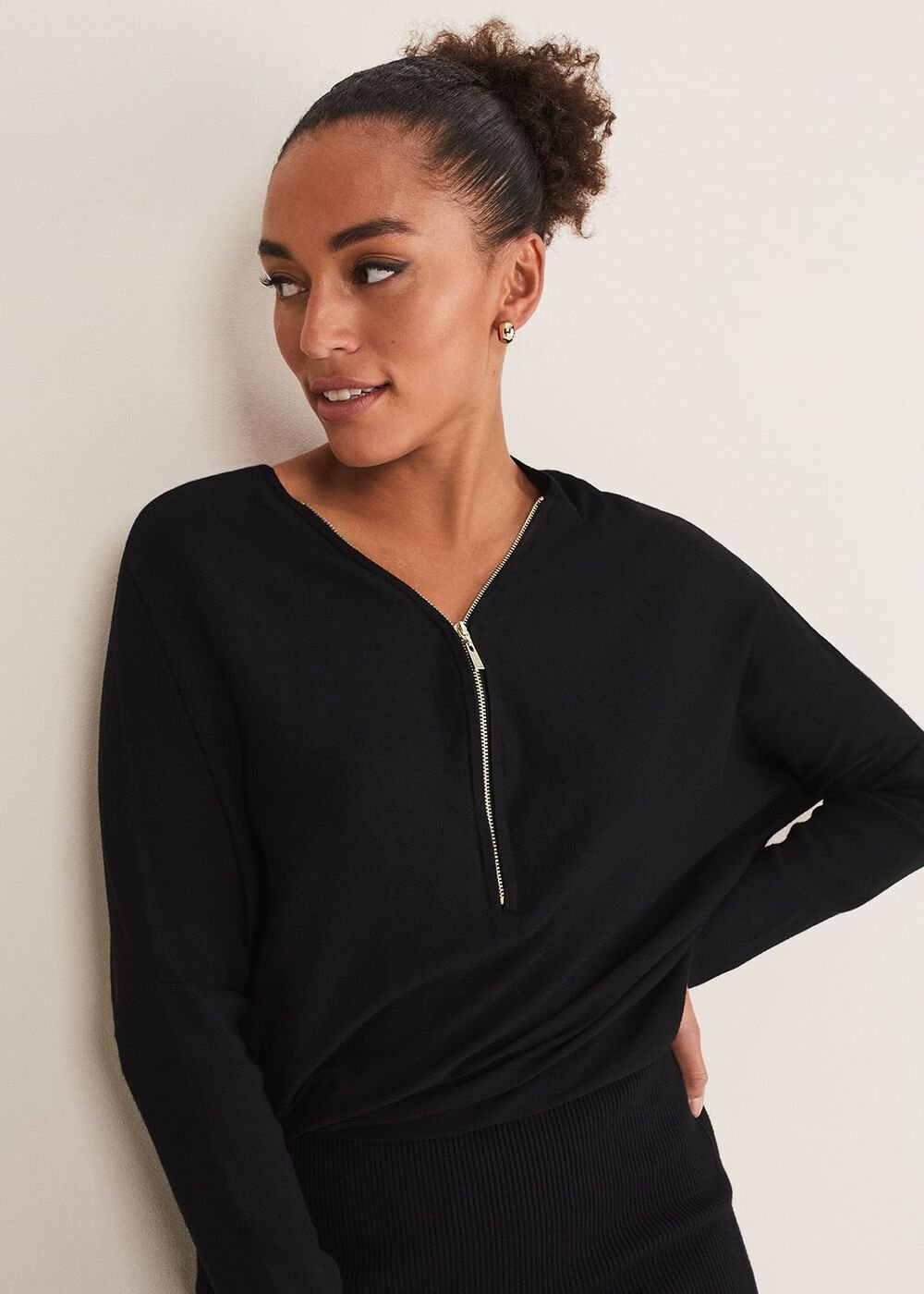 Becca Zip Neck Detail Dress - Black