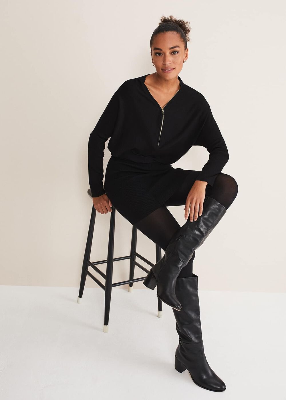 Becca Zip Neck Detail Dress - Black