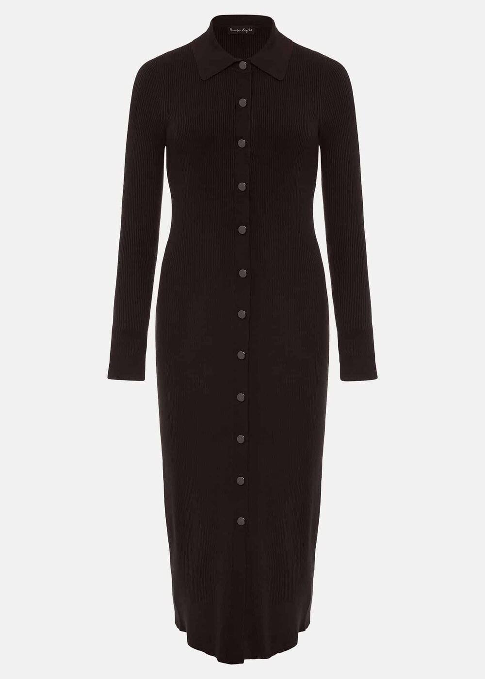 Rosa Ribbed Button Through Dress - Chocolate