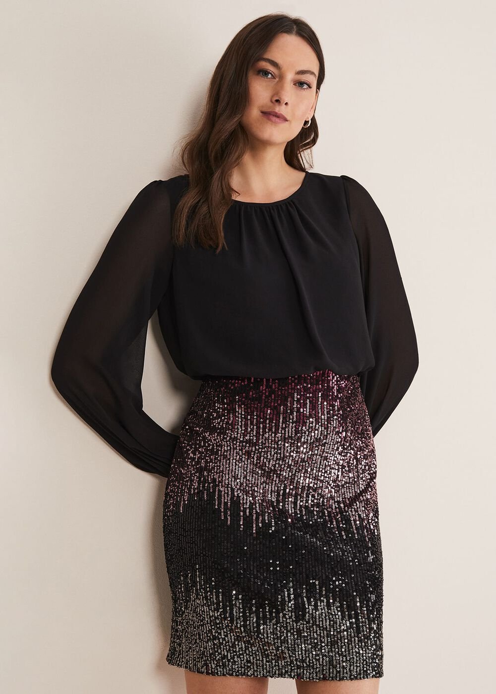 Angel Chiffon Sequin Dress - Black/Multi