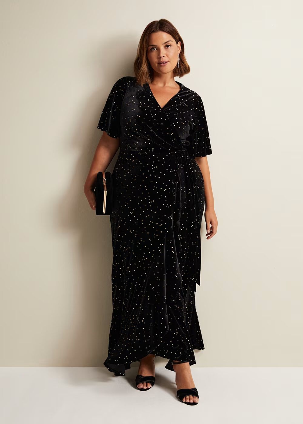 Holly Velvet Star Wrap Maxi Dress - Black