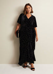 Holly Velvet Star Wrap Maxi Dress - Black