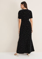 Holly Velvet Star Wrap Maxi Dress - Black