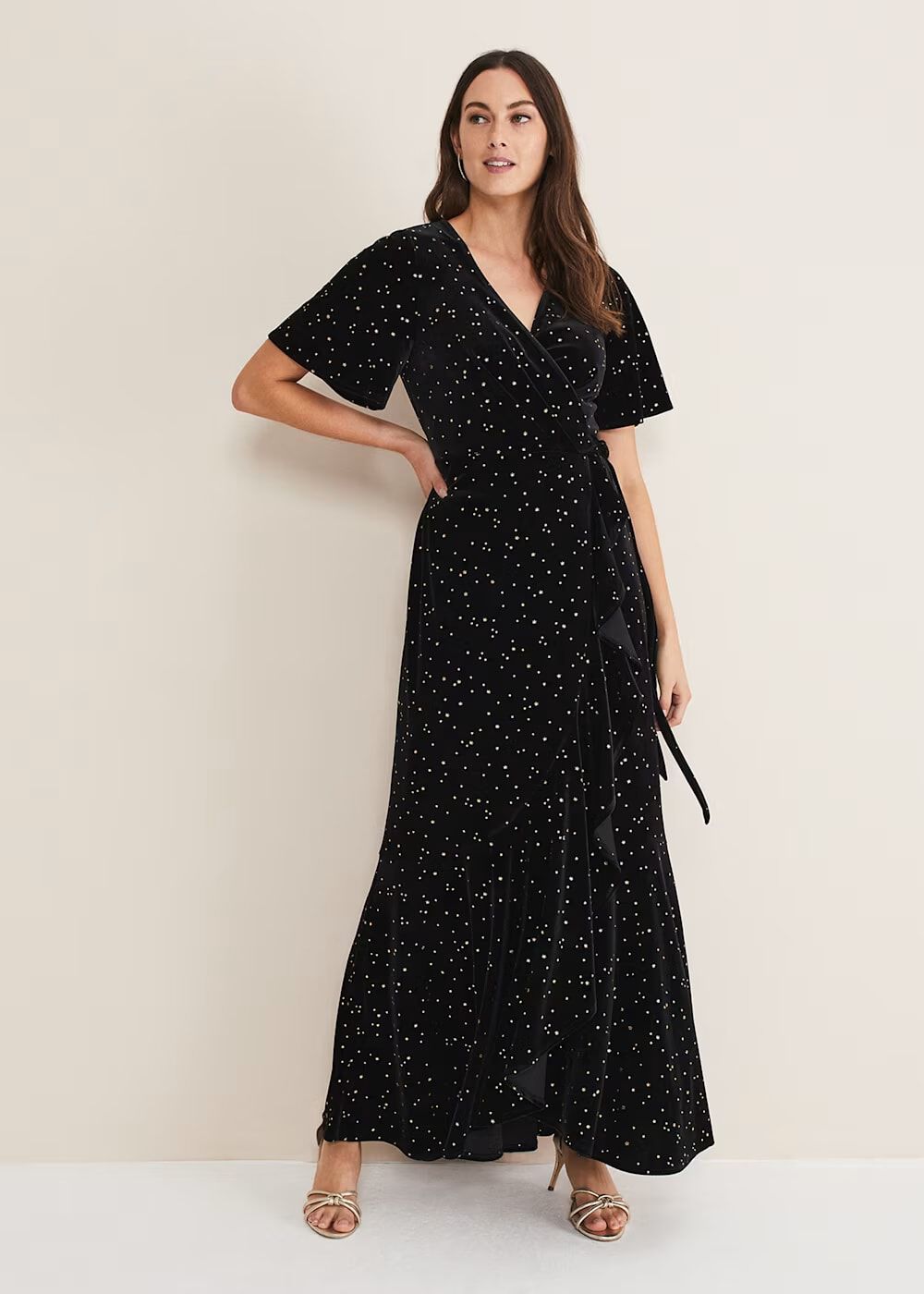 Holly Velvet Star Wrap Maxi Dress - Black