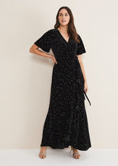 Holly Velvet Star Wrap Maxi Dress - Black