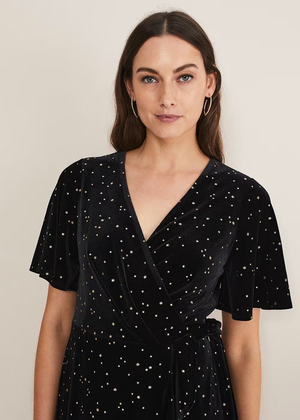 Holly Velvet Star Wrap Maxi Dress - Black