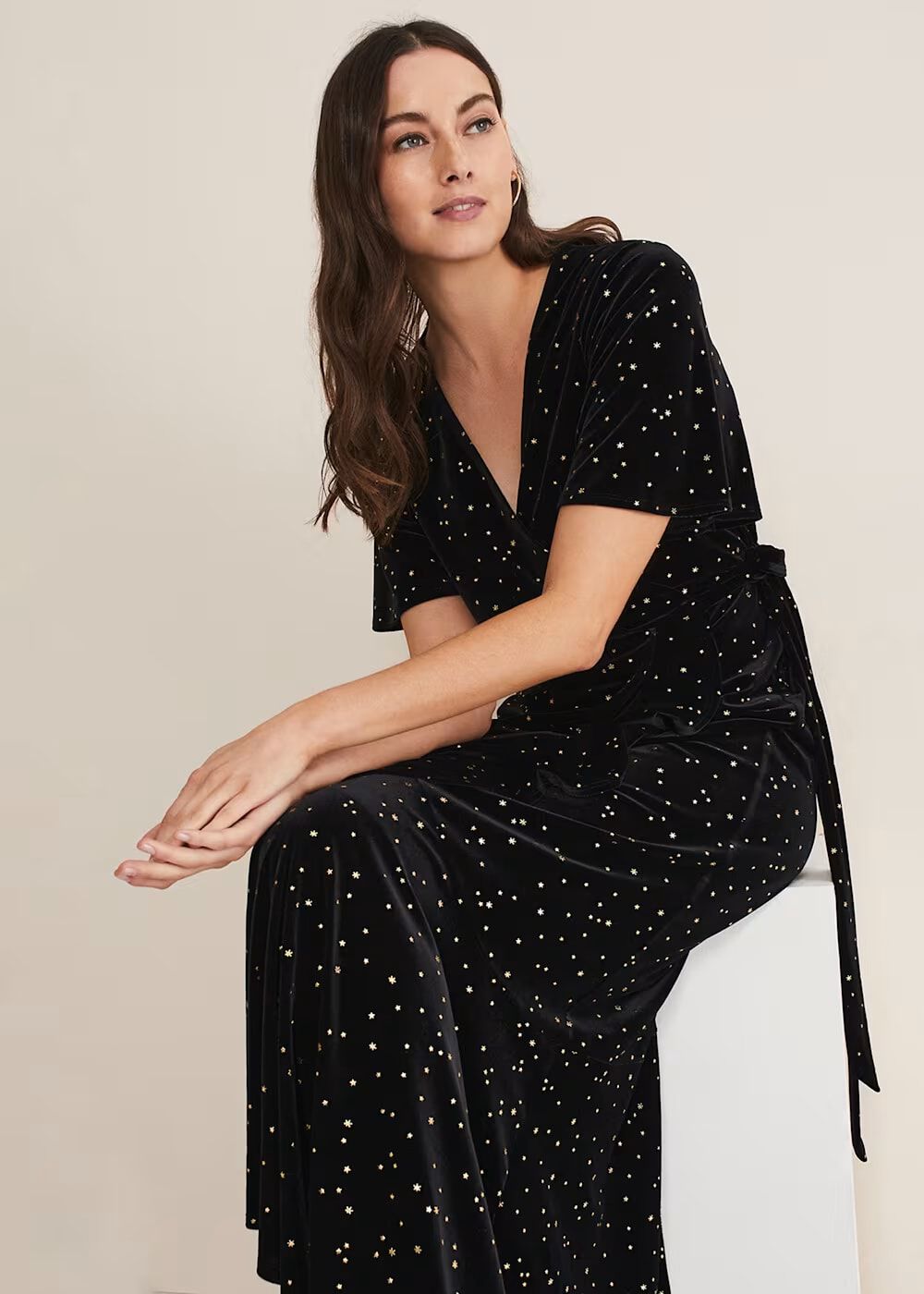 Holly Velvet Star Wrap Maxi Dress - Black