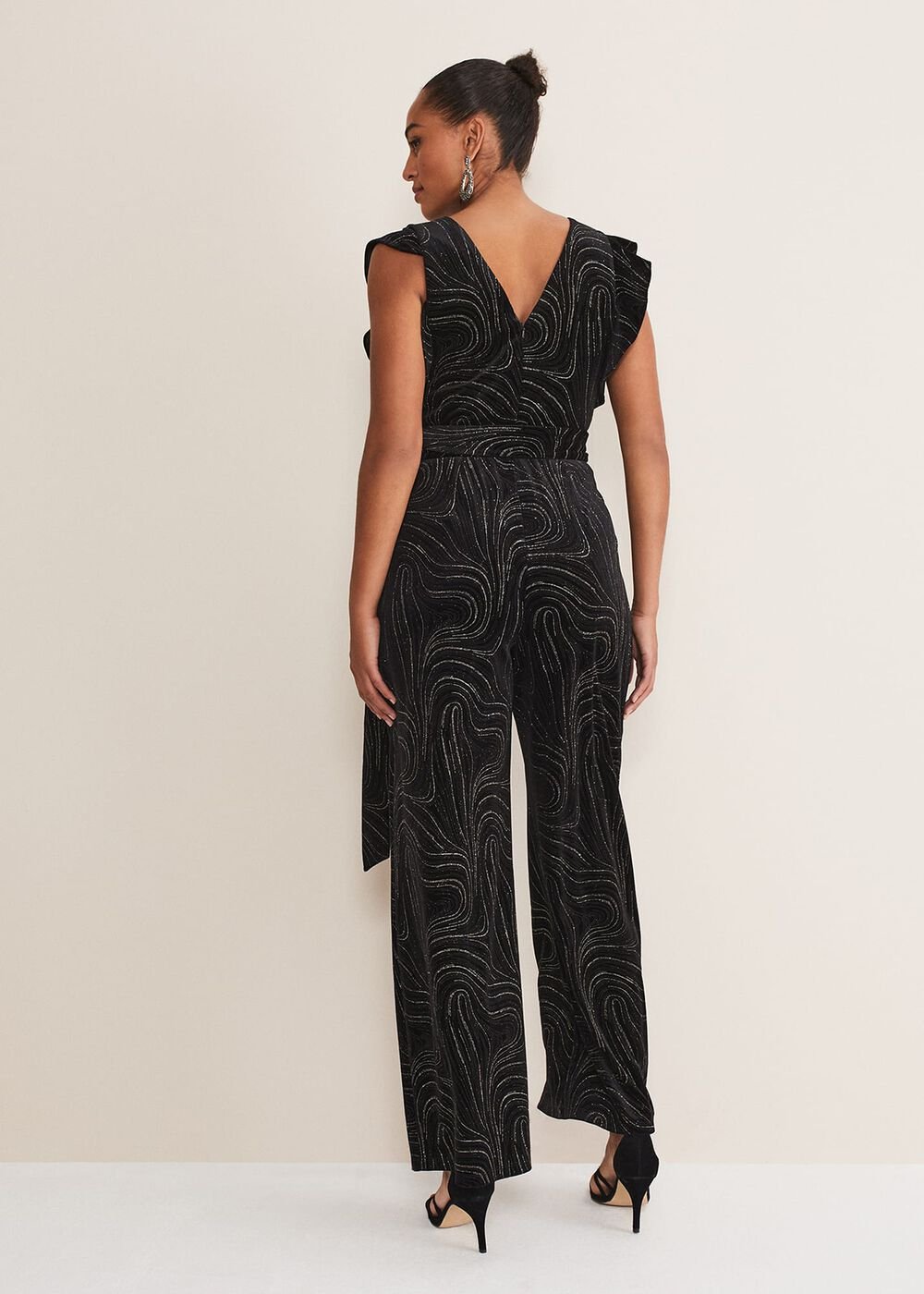 Victoriana Swirl Velvet Jumpsuit - Black/Gold