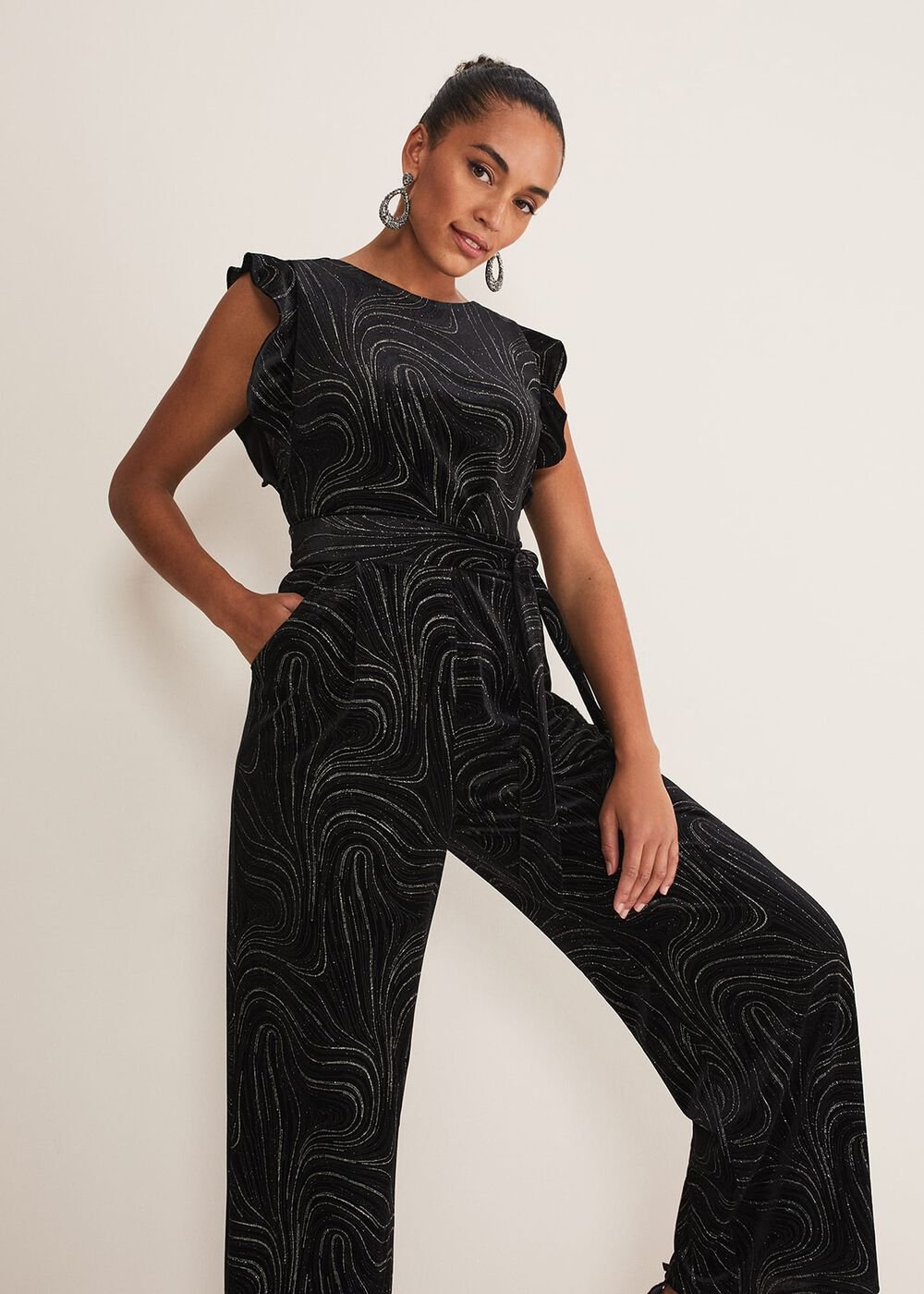 Victoriana Swirl Velvet Jumpsuit - Black/Gold