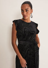Victoriana Swirl Velvet Jumpsuit - Black/Gold