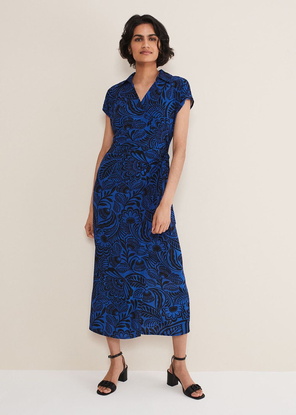 Mara Abstract Print Wrap Dress - Blue/Black
