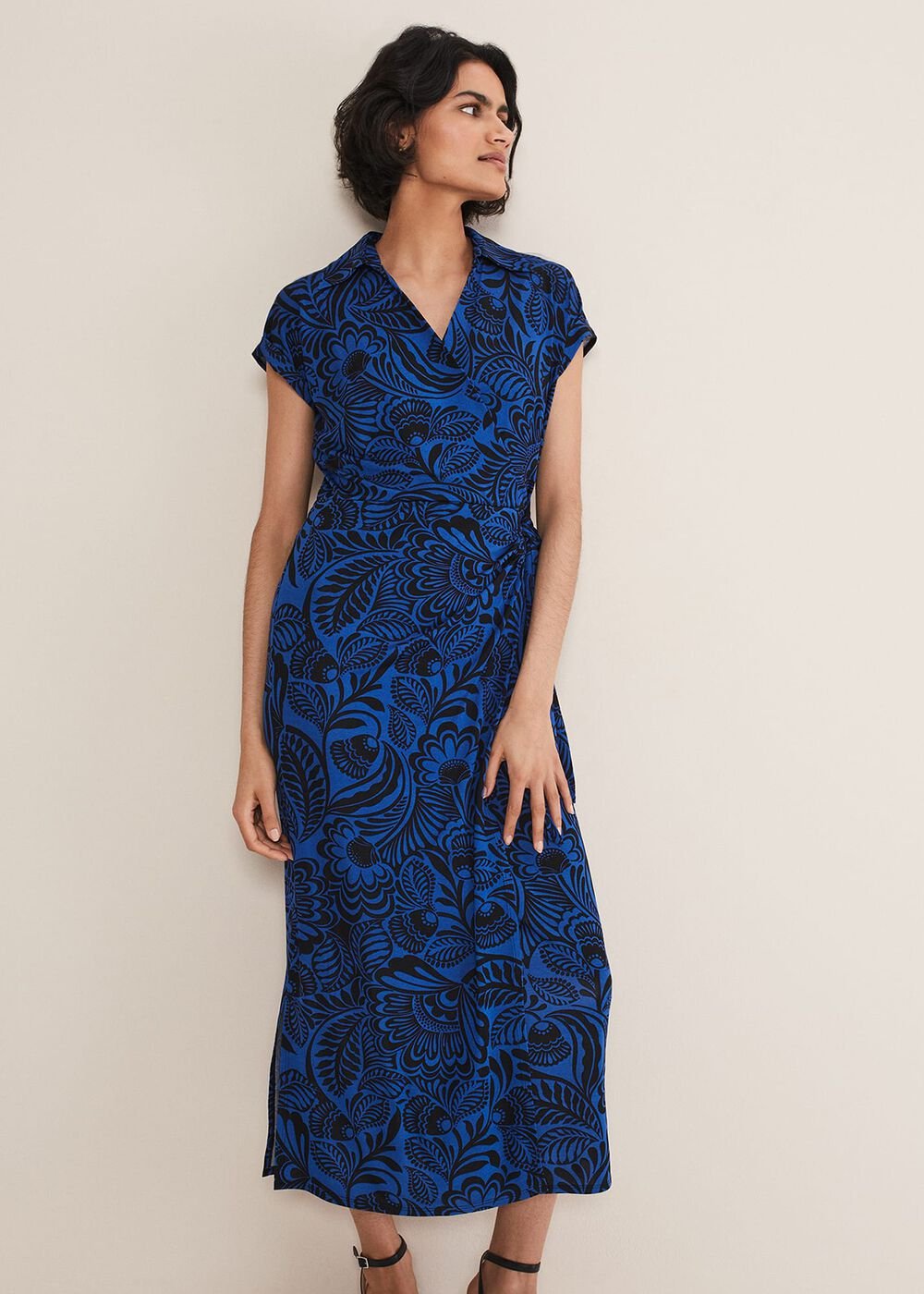 Mara Abstract Print Wrap Dress - Blue/Black