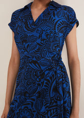 Mara Abstract Print Wrap Dress - Blue/Black