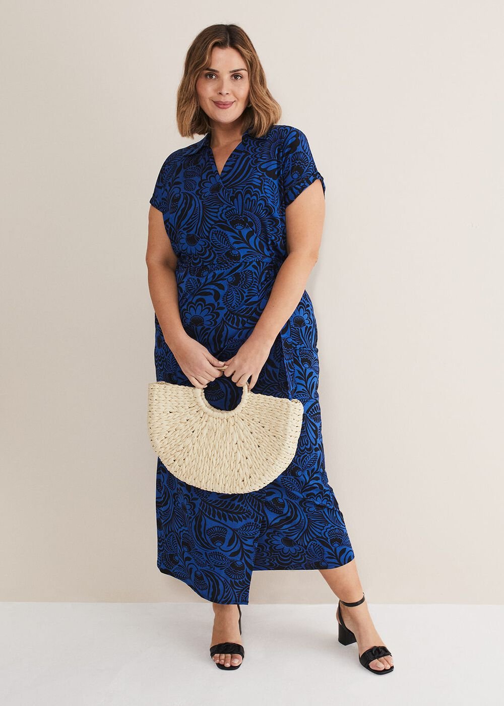 Mara Abstract Print Wrap Dress - Blue/Black