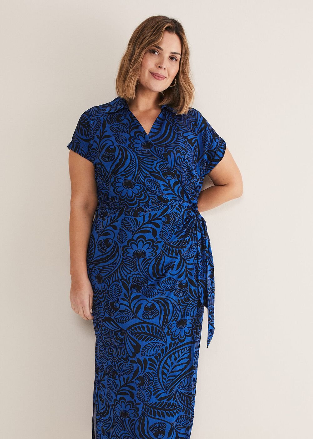 Mara Abstract Print Wrap Dress - Blue/Black