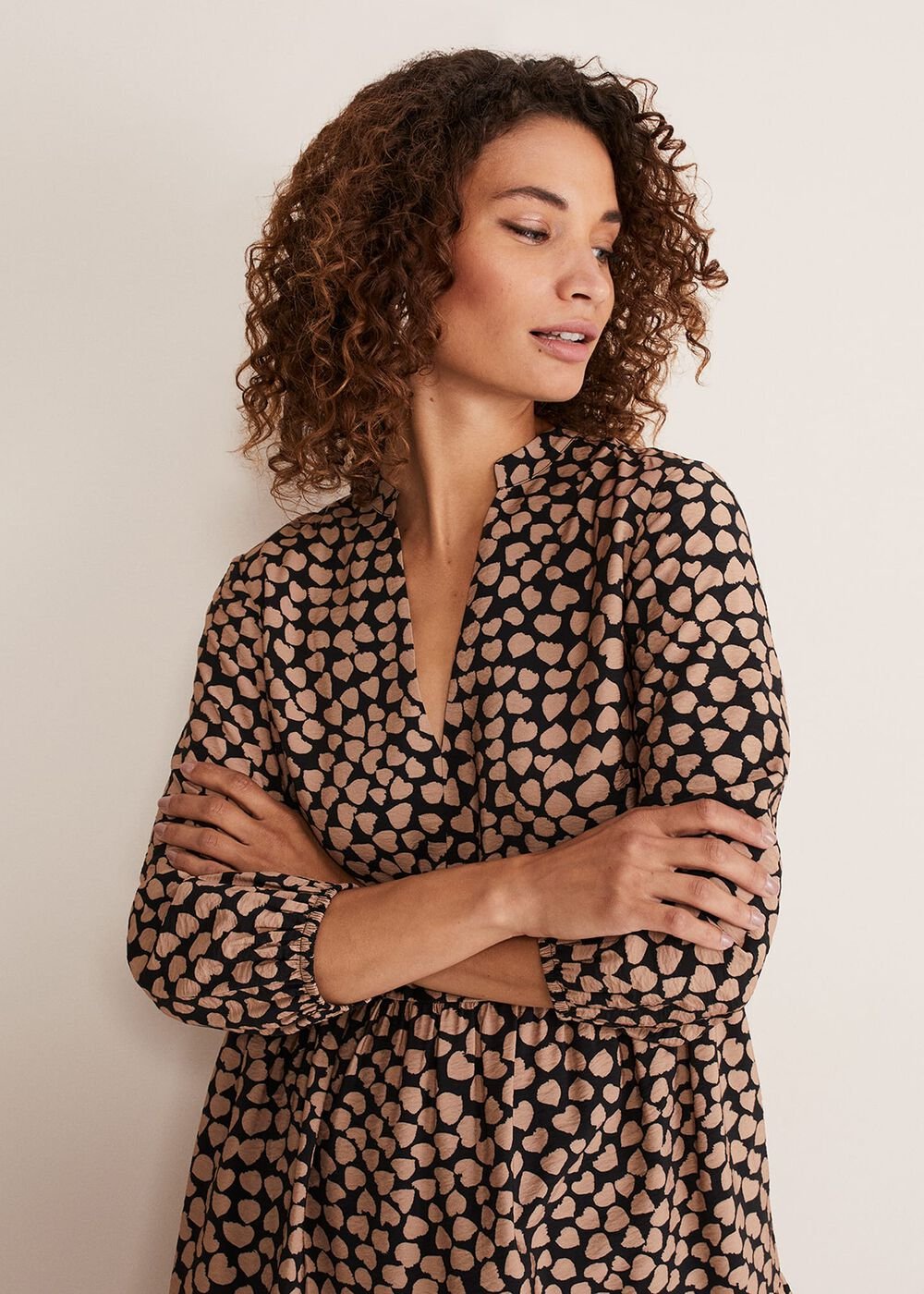 Kesia Hearts Swing Dress - Stone/Black