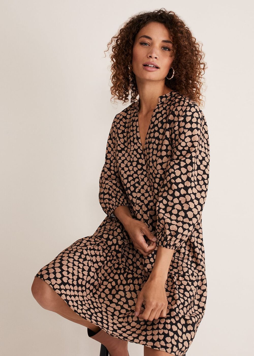 Kesia Hearts Swing Dress - Stone/Black