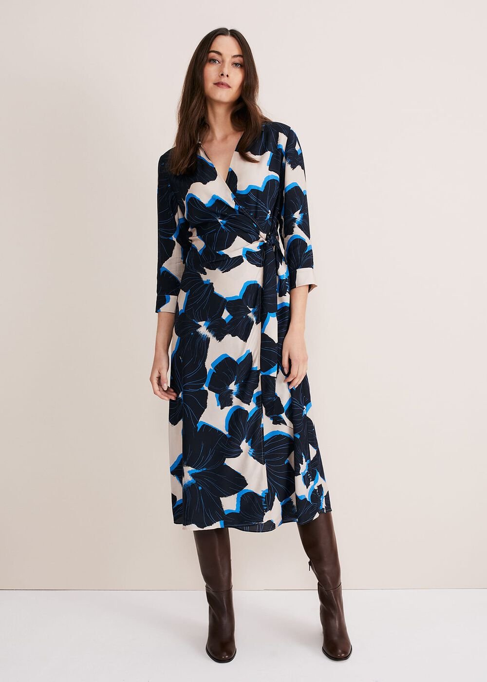 Rae Floral Wrap Dress - BLUE/CAMEL/PINK