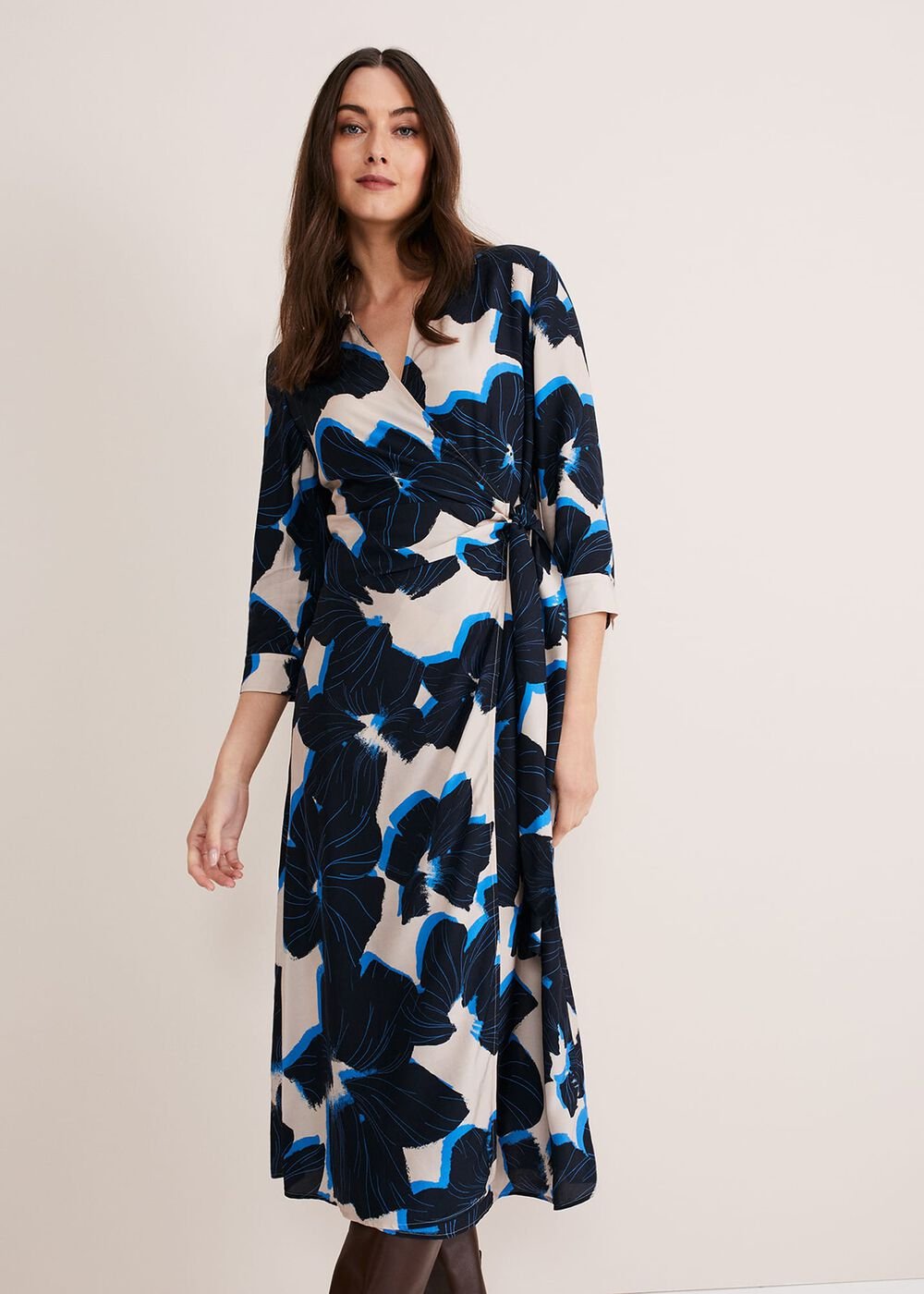 Rae Floral Wrap Dress - BLUE/CAMEL/PINK