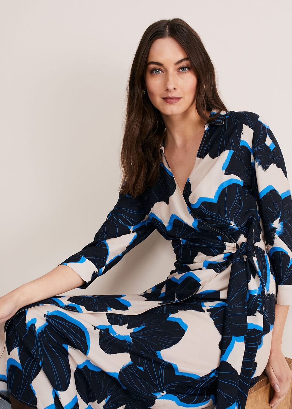 Rae Floral Wrap Dress - BLUE/CAMEL/PINK