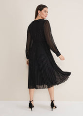 Dani Shimmer Pleat Dress - Black/Silver