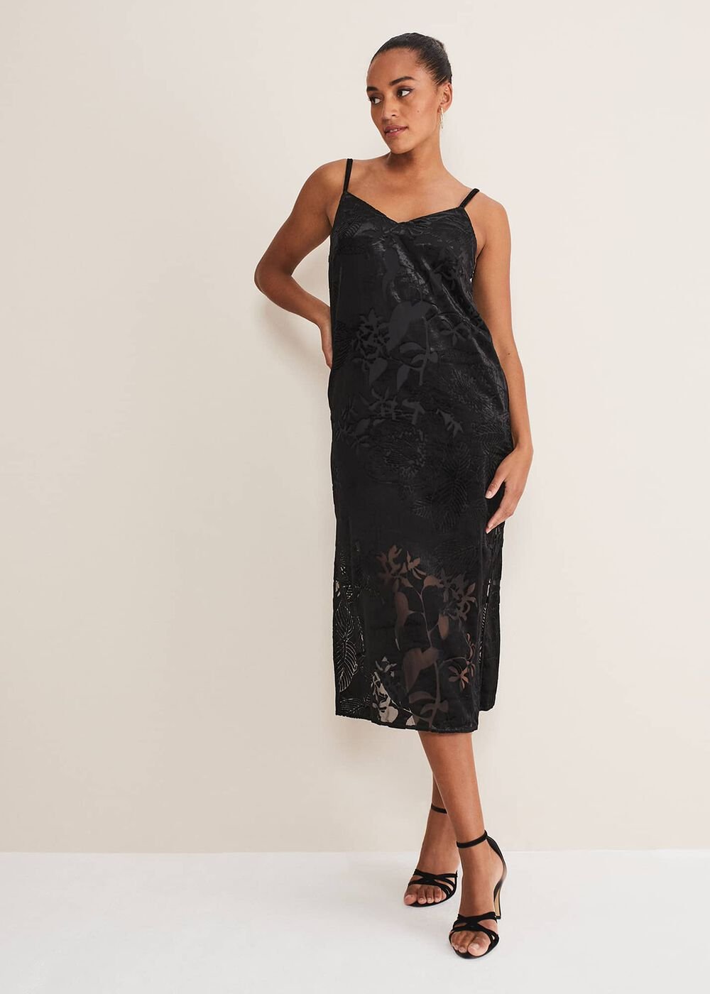 Fayette Textured Velvet Slip Dress - Black